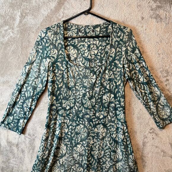 Peruvian Connection Sant'Elia Jersey Fit and Flare Dress Lotus Blossoms Small‎ - Picture 2 of 5